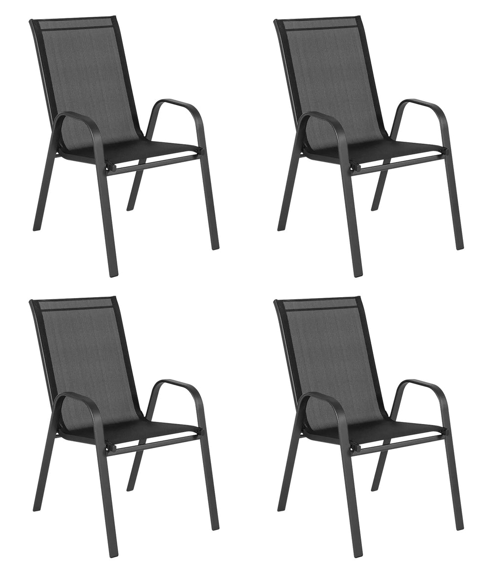 Set 4 Sedie In Acciaio Impilabili Schienale Alto Seduta Textilene Sedie Da Esterno Terrazzo,Giardino,Balcone,Patio,Piscina 92x70x54Cm