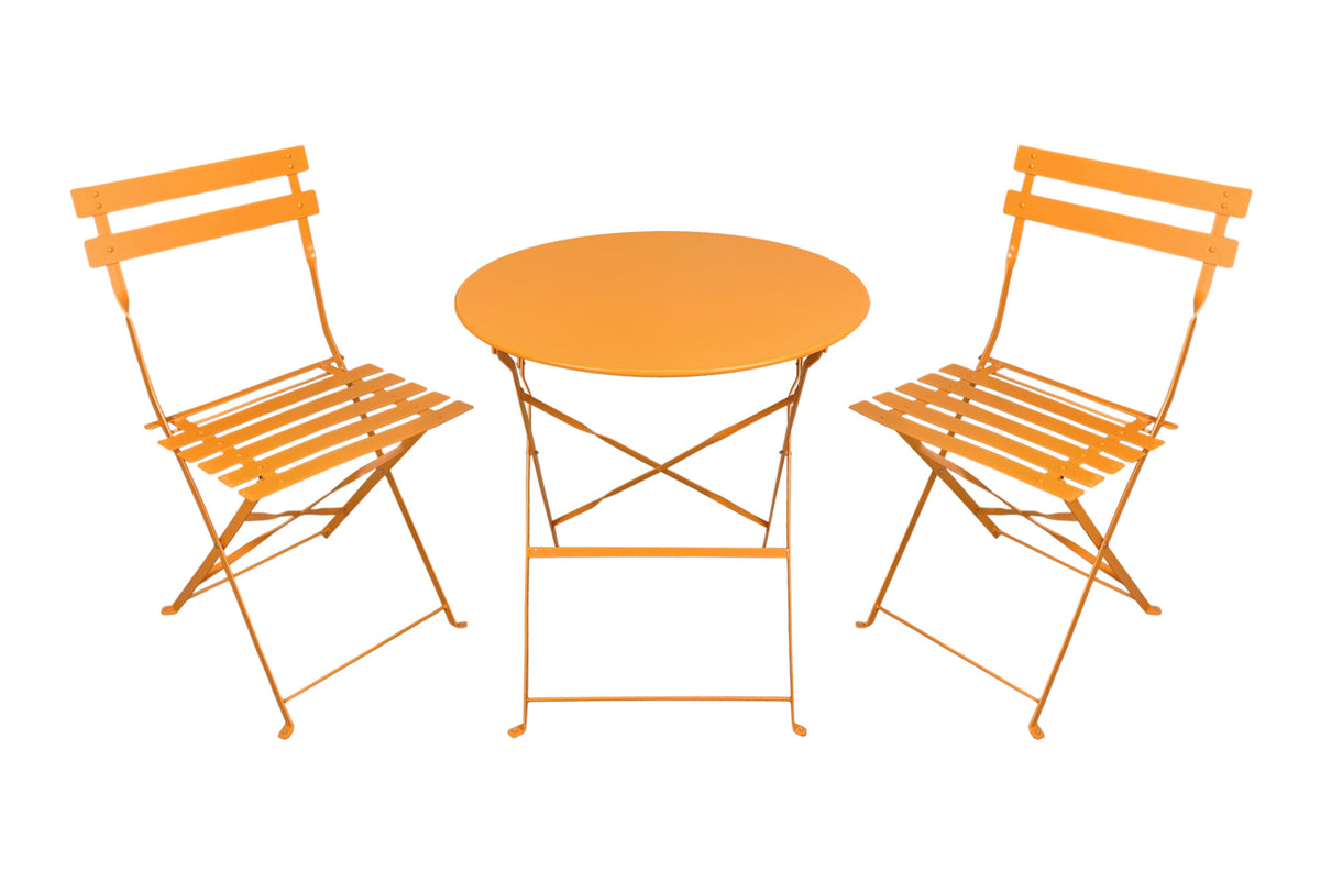 Set Bistrot Tavolino Con 2 Sedie Lavorato A Mano Per Esterno Terrazzo Giardino Pieghevoli Patio Casa,Bar,Ristoranti,Mobili Giardino Colore Arancio