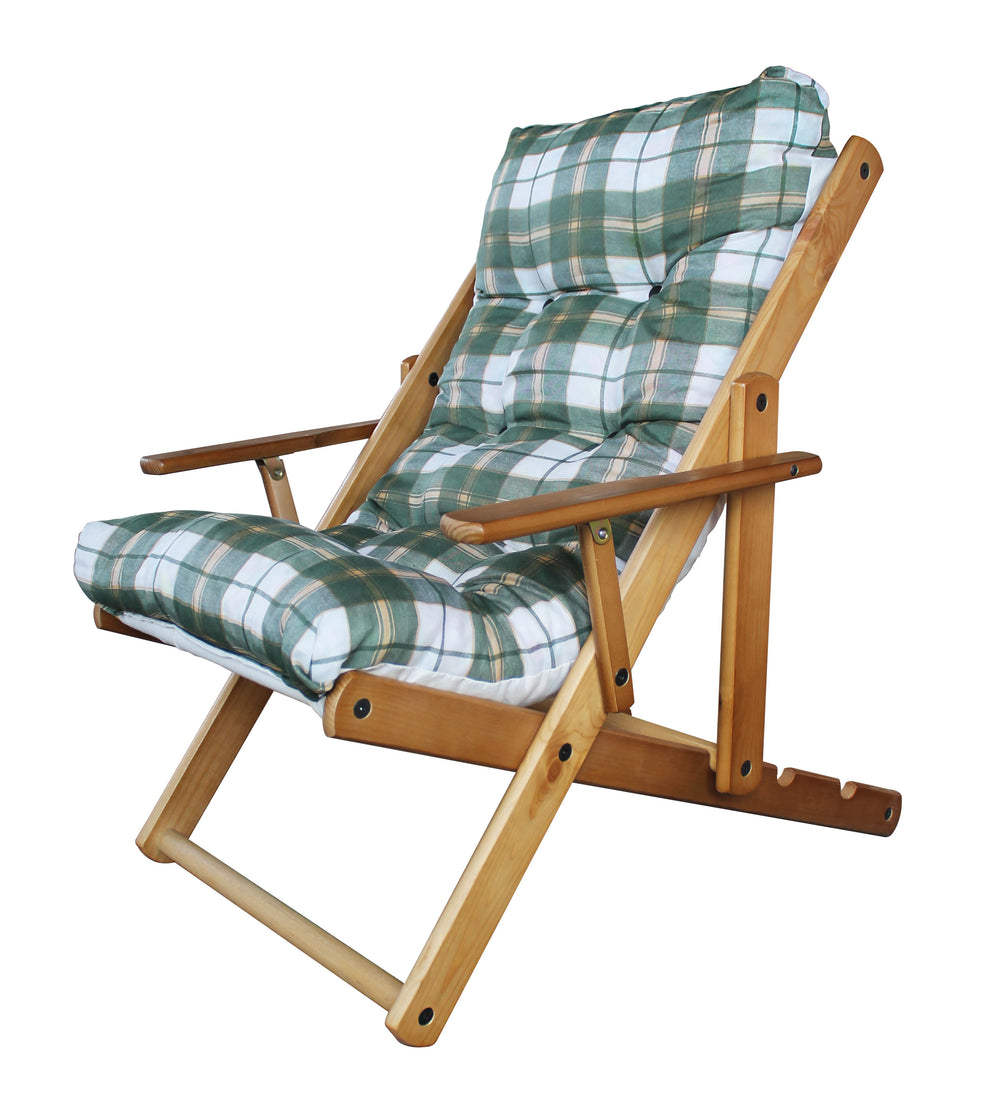 Poltrona Sedia Sdraio Relax 3 posizioni in legno Modello Marisa Pieghevole con cuscino imbottito per ambienti interni ed esterni