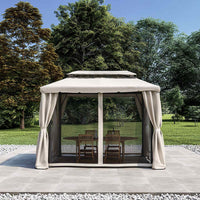 Gazebo Da Giardino 3x4 Mt Struttura In Alluminio E Acciaio Con Pareti Laterali E Zanzariere Con Camino Antivento E Copertura Impermeabile