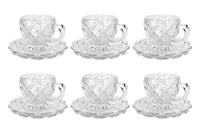 Set 6 Tazzine Caffè In Vetro Con Piattino Eleganti 100 ML Lavabili In Lavastoviglie Trasparenti Certificate Contatto Alimentare In Elegante Confezione Regalo Ricamate Tazza Servizio Bicchierini Coplenza