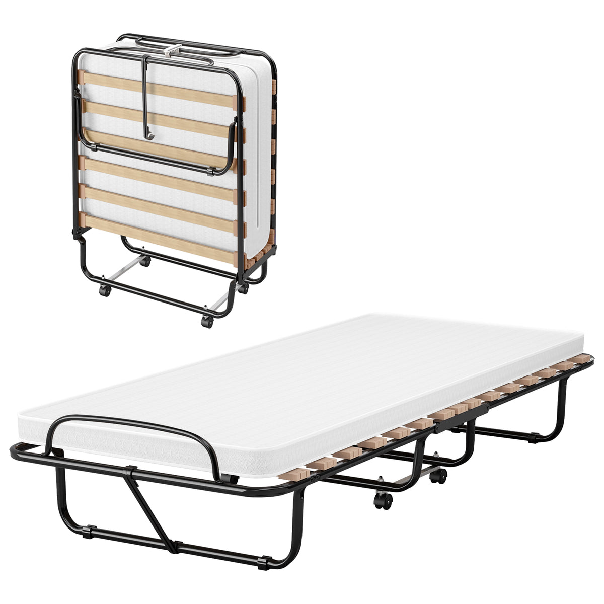 Brandina Pieghevole A Doghe Con Materasso Letto Ospiti Struttura Resistente Con Ruote Girevoli Prodotto Italiano Branda Ortopedica Richiudibile 80x190 Cm Trasportabile