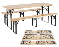 Set Birreria 220 x 80 Cm XXXL 8 /10 Posti 3 Pezzi 2 Panche 1 Tavolo Pieghevole Panca Da Feste Sagra Legno Abete Struttura Acciaio Richiudibile Feste Giardino Festa Birra