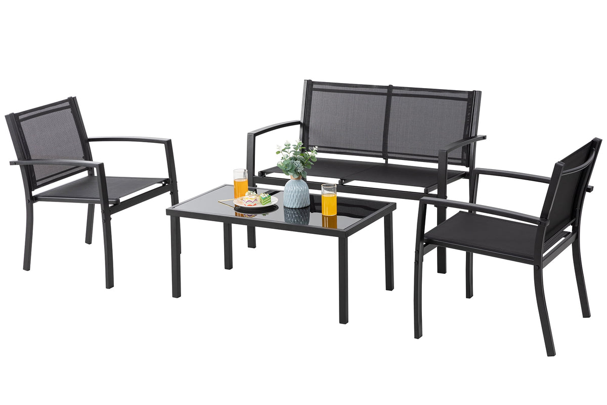 Salotto Da Esterno In Acciaio 2 Poltrone 1 Divano 1 Tavolo Giardino Esterno Con Seduta In Textilene Patio Salottino Relax Primavera Estate  Mobili Estivi 4 Posti Tavolo Ripiano In Vetro