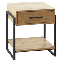 Comodino In Legno Metallo Con Cassetto Con Maniglia E Scomparto Aperto Camera Da Letto Portalibri Oggetti Mensola Libreria Stile Industrial