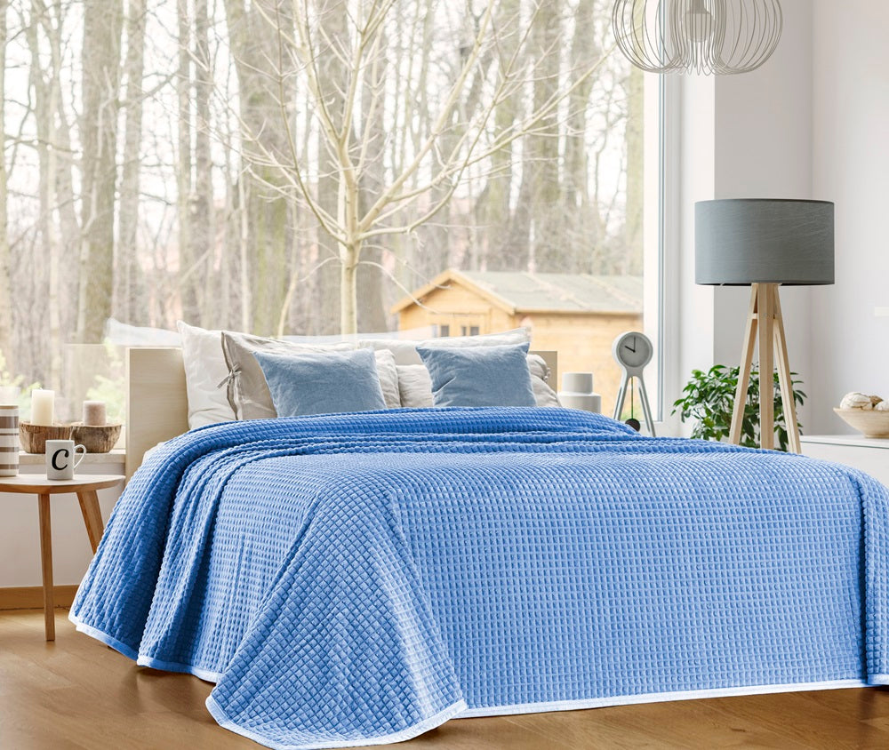 Acquista Coperta di cotone Cloe Blu/Grigio Acquista Coperta di cotone Cloe Blu/Grigio