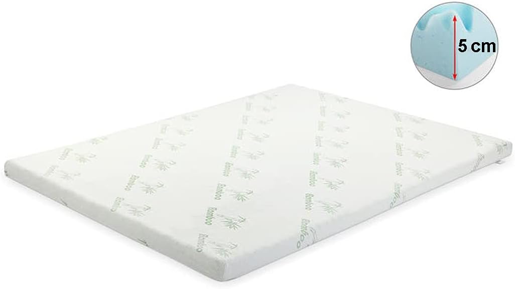 Topper in Memory Foam ad Alta Densità Altezza 5 cm, Letto Singolo 7 Zone con Federa di Rivestimento in Bamboo sfoderabile