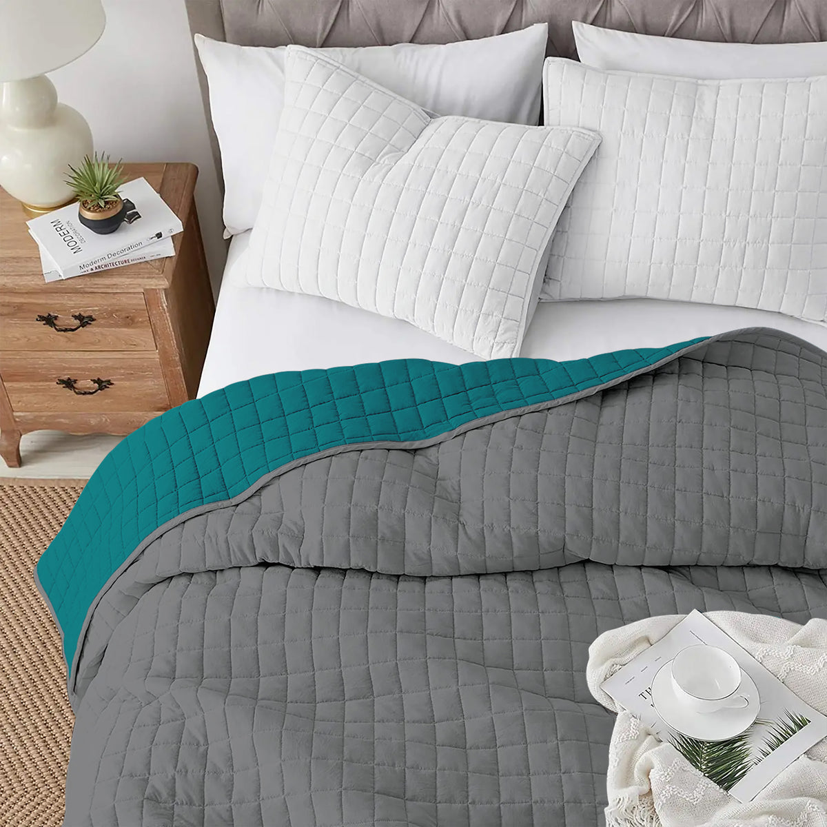 Trapuntino Coperta Primaverile Bicolore Trapunta Anallergica Piumino Mezza Stagione Tinta Unita Made in Italy