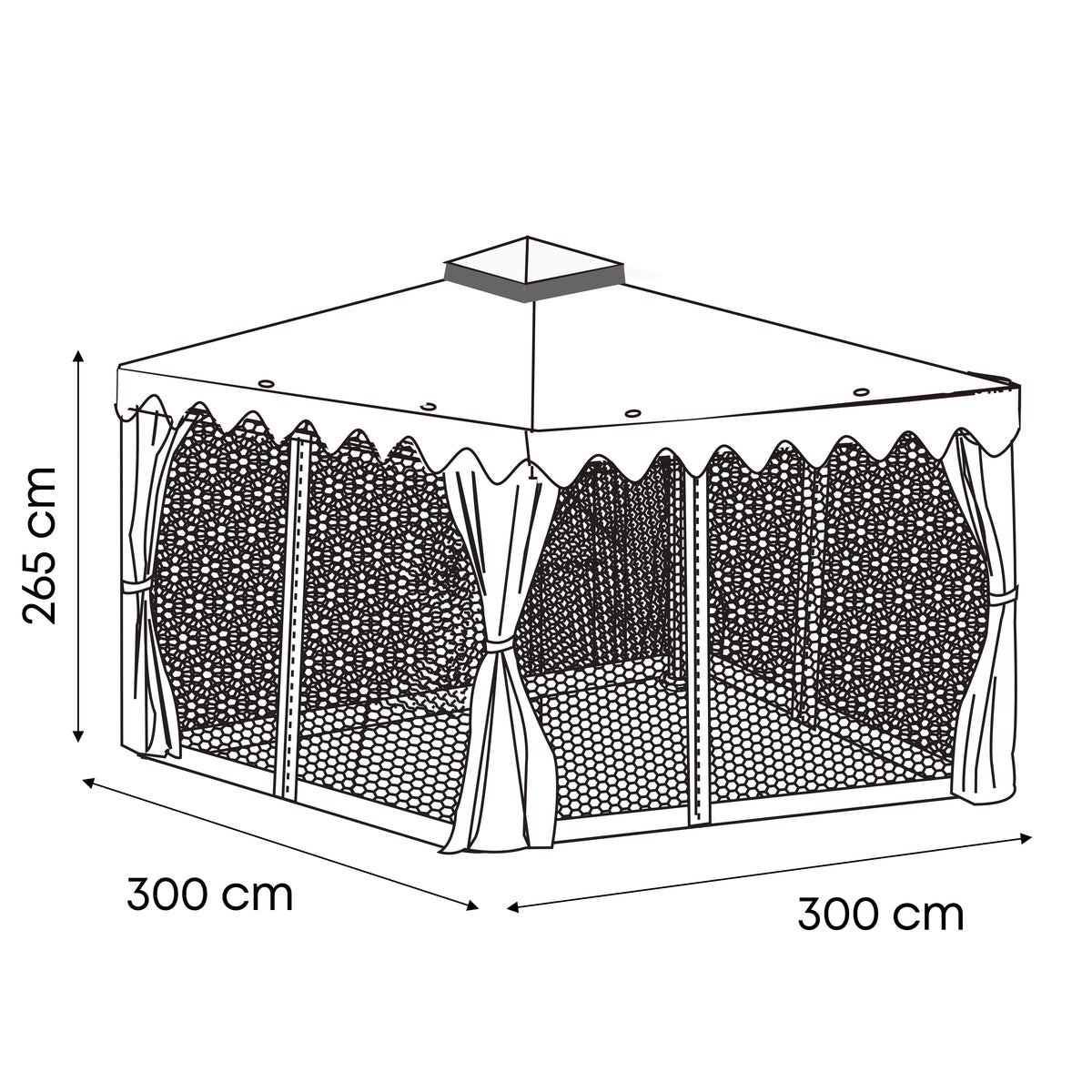 Gazebo Da Giardino Con Zanzariera 3x3 Mt Struttura In Alluminio E Acciaio Con Pareti Laterali E Zanzariere