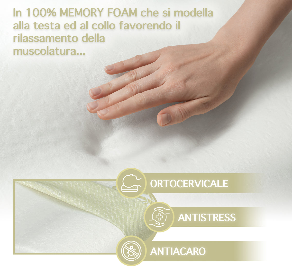 Cuscino Memory Foam Cervicale Ortopedico Doppia Onda Guanciale Memory Con Fodera Bambù Sfoderabile Lavabile Cuscino Letto Antiacaro Anallergico Supporto Per Il Collo Prodotto Italiano