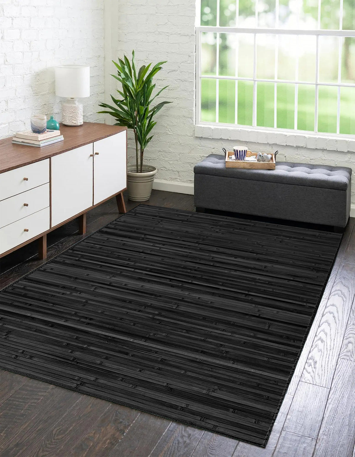 Tappeto Arredo In Vero Bamboo Naturale Grande a Listelli Bordato Bambù Soggiorno Cucina Salotto Listello Legno