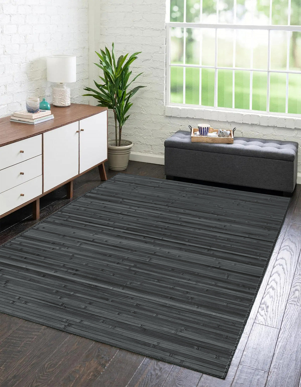 Tappeto Arredo In Vero Bamboo Naturale Grande a Listelli Bordato Bambù Soggiorno Cucina Salotto Listello Legno