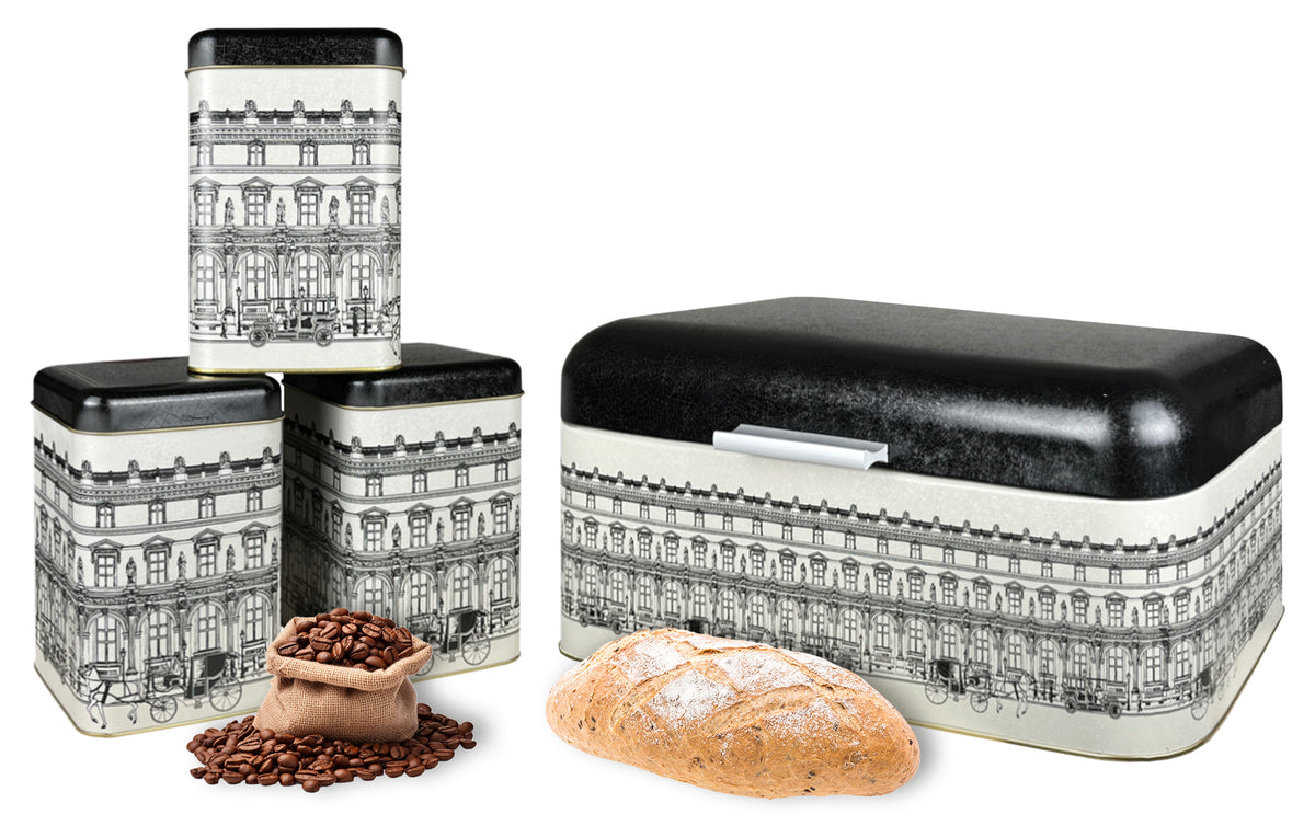 Contenitori Cucina Set 4 Pezzi 1 Portapane Contenitore Con Coperchio 3 Barattoli Tè,Caffè,Zucchero,Spezie,Box Organizer Pasta,Barattolo Biscotti Storage