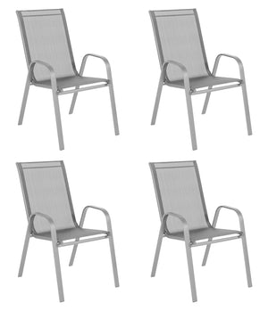 Set 4 Sedie In Acciaio Impilabili Schienale Alto Seduta Textilene Sedie Da Esterno Terrazzo,Giardino,Balcone,Patio,Piscina 92x70x54Cm