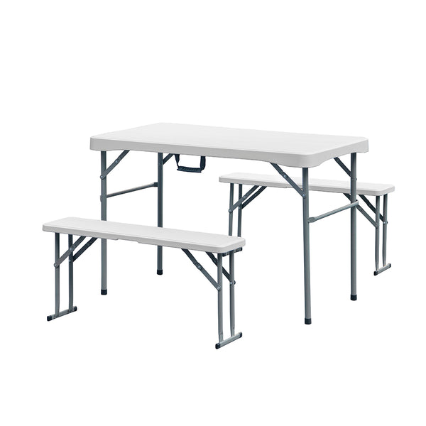 Set 3 Pezzi Tavolo e 2 Panche Pieghevoli Set Birreria Interno Esterno Per Feste Sagre Giardino Campeggio Struttura Acciaio Impermeabile Uv Resistente Tavolino E Panchine