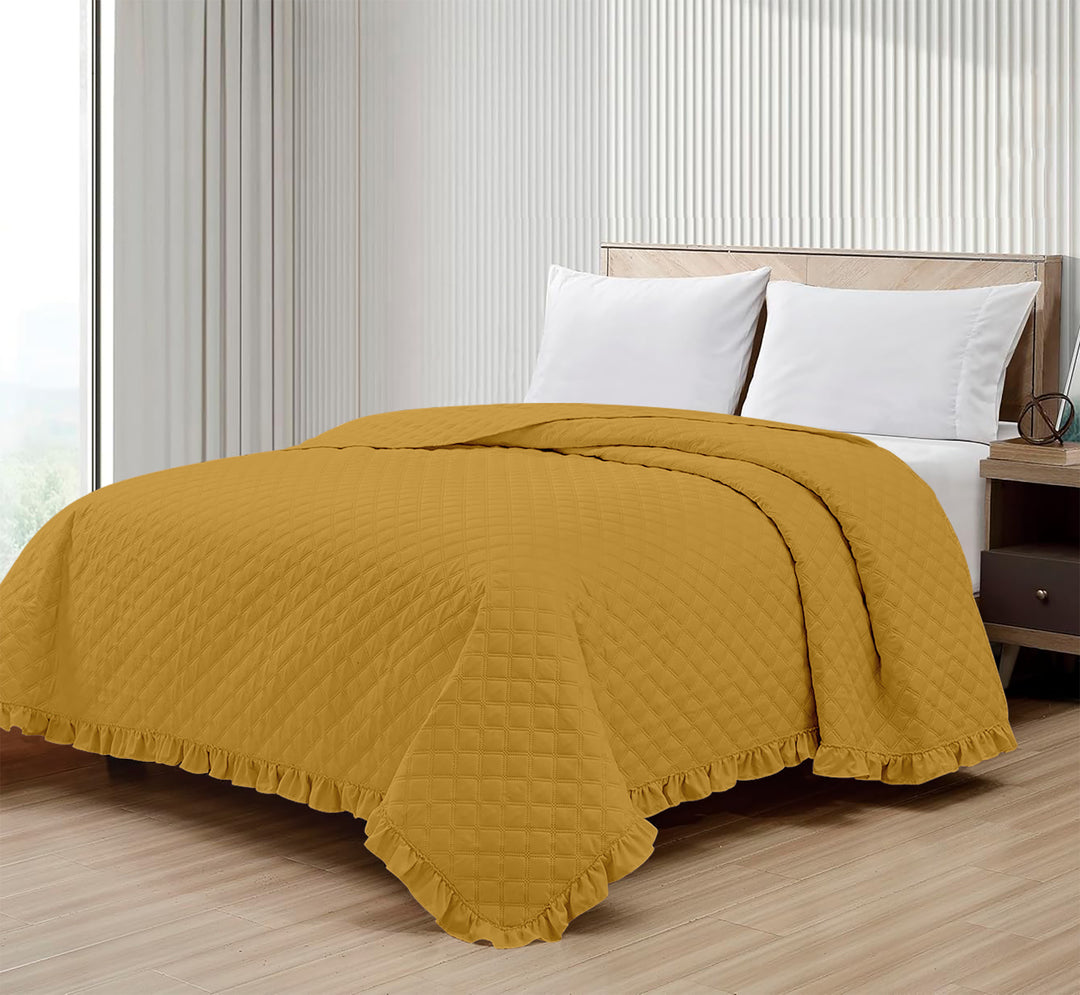 Copriletto Trapuntato Matrimoniale Con Balze - Microfibra Leggera | 260x270 Cm | Per Primavera/Estate - Foto 5