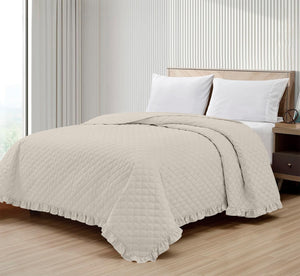 Copriletto Trapuntato Con Frill Matrimoniale Trapuntino Tinta Unita Due Piazze Con Balze Coperta Leggera Primavera Estate Trapunta