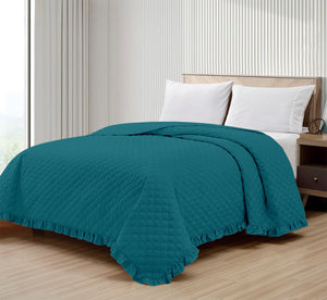 Copriletto Trapuntato Con Frill Matrimoniale Trapuntino Tinta Unita Due Piazze Con Balze Coperta Leggera Primavera Estate Trapunta