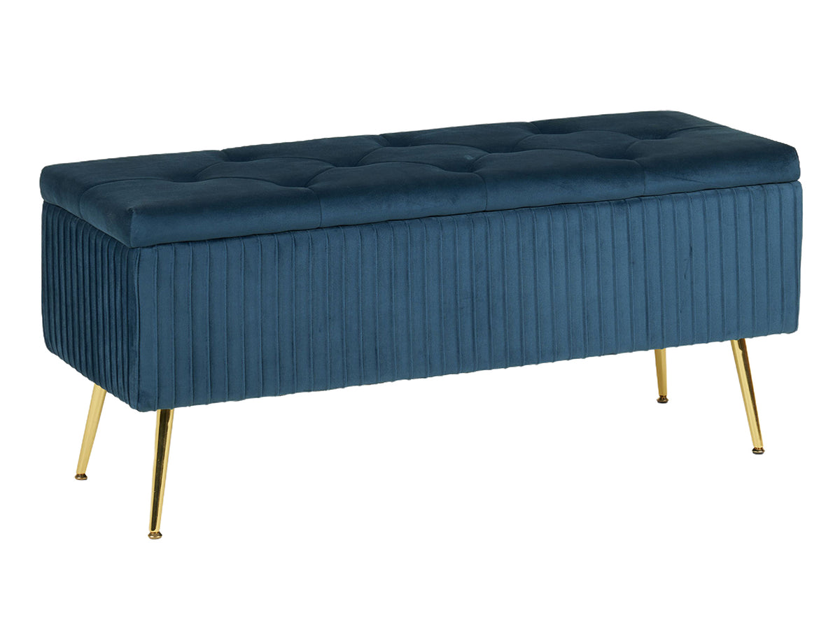 Panca Imbottita Divanetto In Velluto Contenitore Pouf Grande XXL  Con Gambe In Metallo Dorato Cassapanca  Legno Massello