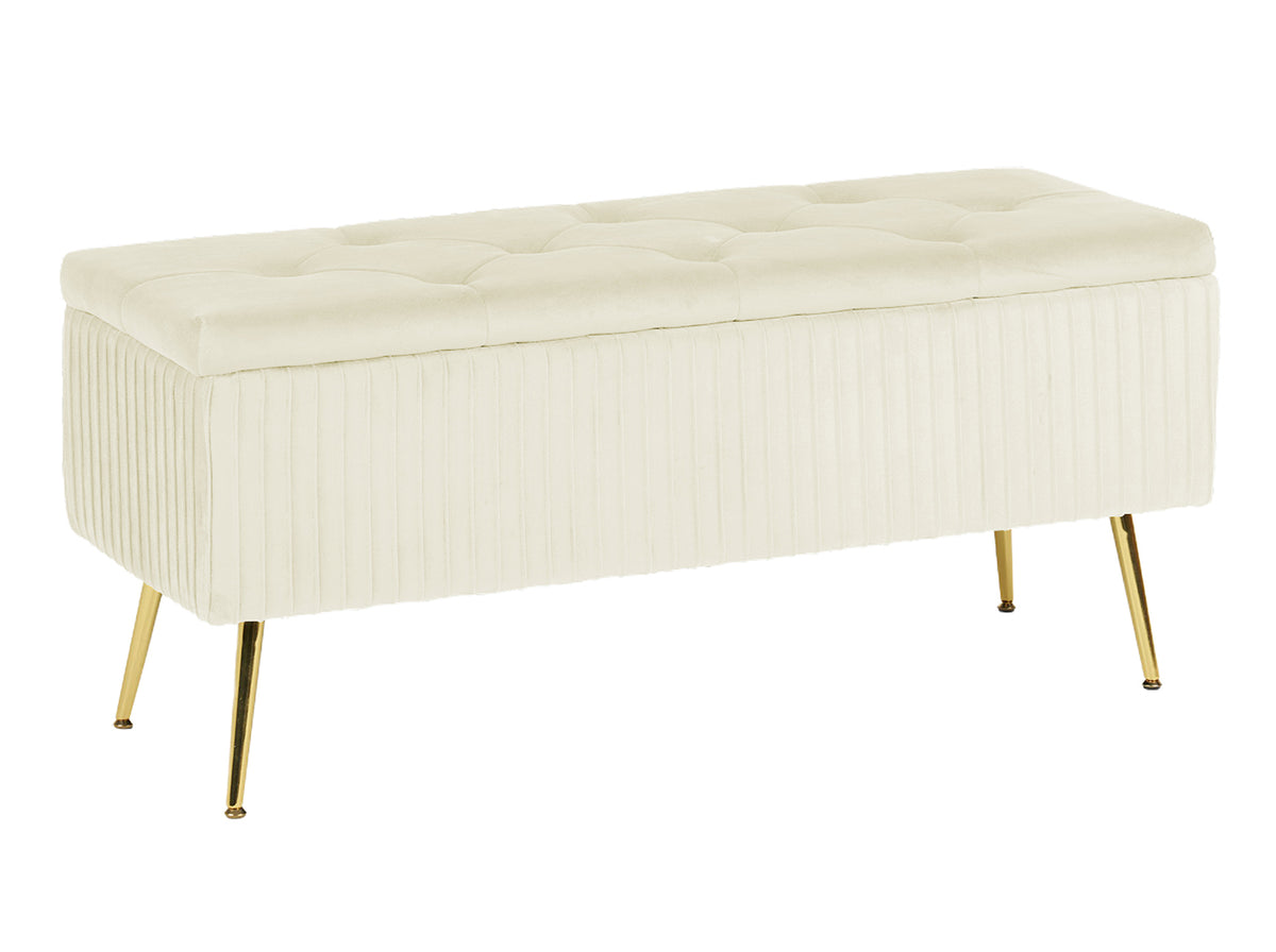 Panca Imbottita Divanetto In Velluto Contenitore Pouf Grande XXL  Con Gambe In Metallo Dorato Cassapanca  Legno Massello
