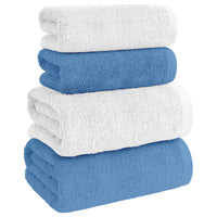 Asciugamani Bagno 100% Spugna Puro Cotone 500 Gr 4 Pezzi 2 Salvietta Viso 2 Asciugamano Ospite Mani Qualità Certificato Oeko-Tex Salviette Super Morbide Bicolore
