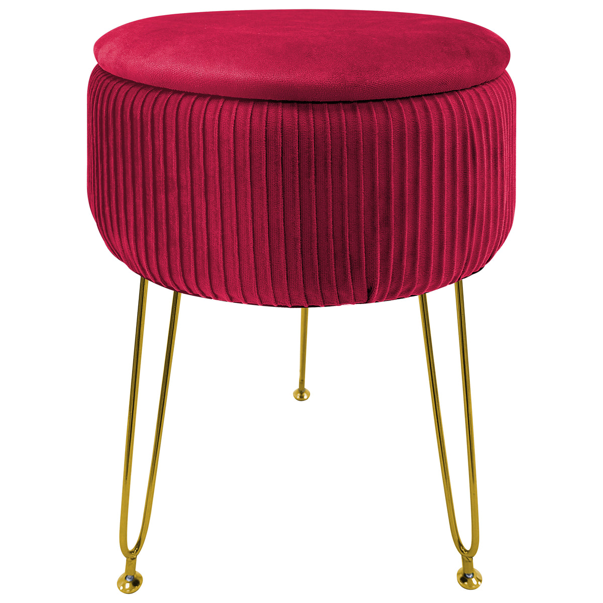 Pouf Rotondo In Velluto Con Contenitore Portaoggetti Sgabello Toeletta Trucco Tavolino Caffè Ripiano Legno Salotto Poggiapiedi Con Gambe Color Oro