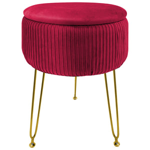 Pouf Rotondo In Velluto Con Contenitore Portaoggetti Sgabello Toeletta Trucco Tavolino Caffè Ripiano Legno Salotto Poggiapiedi Con Gambe Color Oro