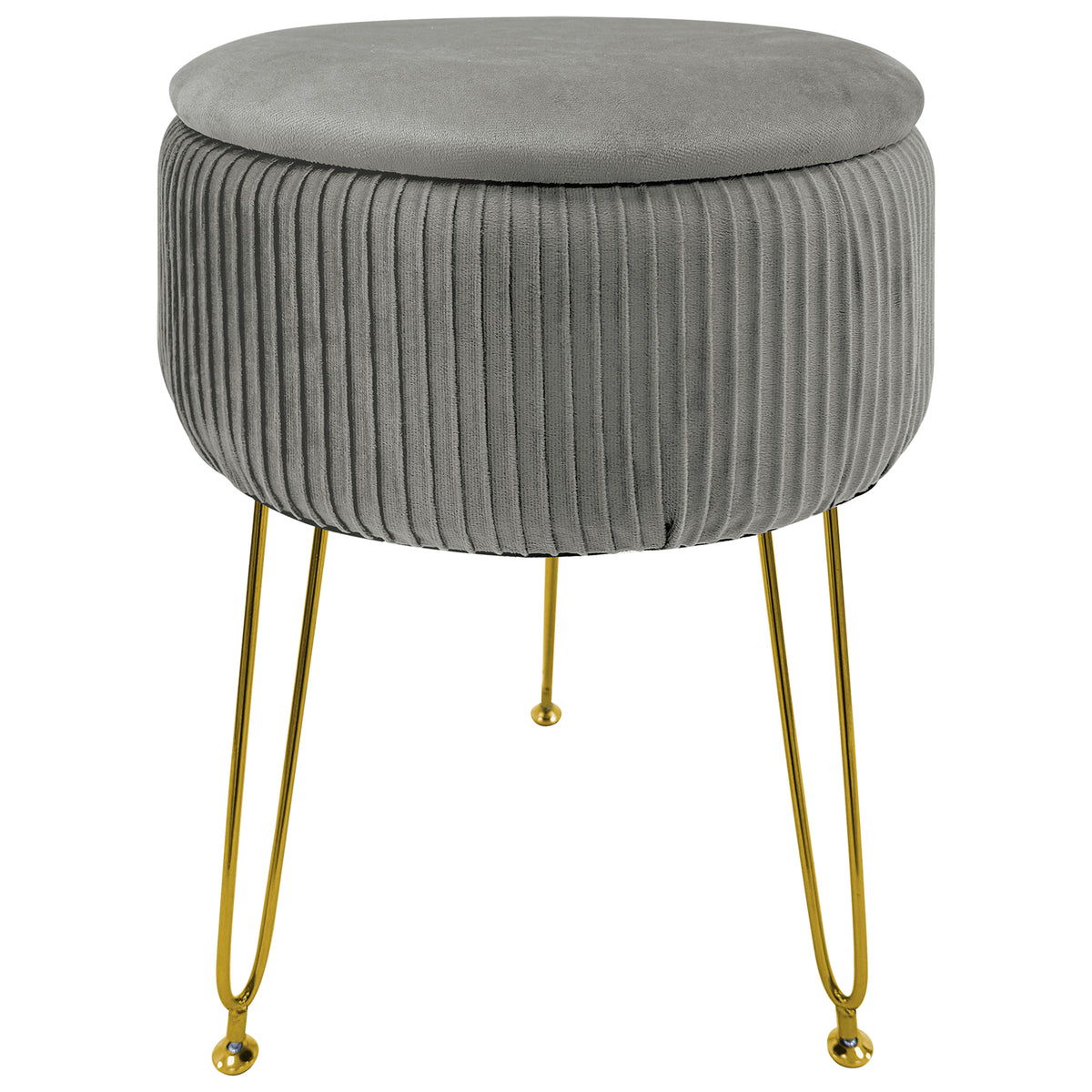 Pouf Rotondo In Velluto Con Contenitore Portaoggetti Sgabello Toeletta Trucco Tavolino Caffè Ripiano Legno Salotto Poggiapiedi Con Gambe Color Oro