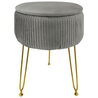 Pouf Rotondo In Velluto Con Contenitore Portaoggetti Sgabello Toeletta Trucco Tavolino Caffè Ripiano Legno Salotto Poggiapiedi Con Gambe Color Oro