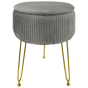 Pouf Rotondo In Velluto Con Contenitore Portaoggetti Sgabello Toeletta Trucco Tavolino Caffè Ripiano Legno Salotto Poggiapiedi Con Gambe Color Oro