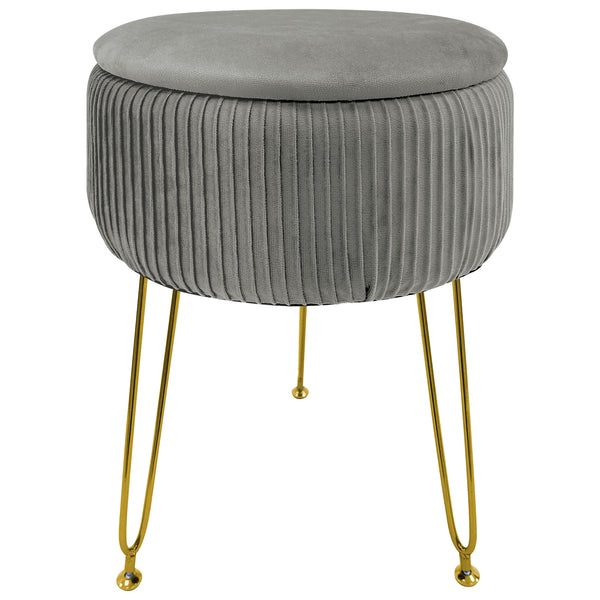 Pouf Rotondo In Velluto Con Contenitore Portaoggetti Sgabello Toeletta Trucco Tavolino Caffè Ripiano Legno Salotto Poggiapiedi Con Gambe Color Oro