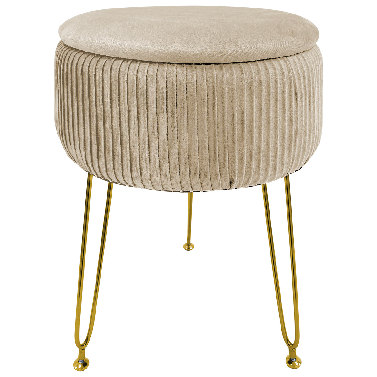 Pouf Rotondo In Velluto Con Contenitore Portaoggetti Sgabello Toeletta Trucco Tavolino Caffè Ripiano Legno Salotto Poggiapiedi Con Gambe Color Oro