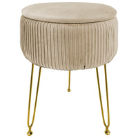 Pouf Rotondo In Velluto Con Contenitore Portaoggetti Sgabello Toeletta Trucco Tavolino Caffè Ripiano Legno Salotto Poggiapiedi Con Gambe Color Oro