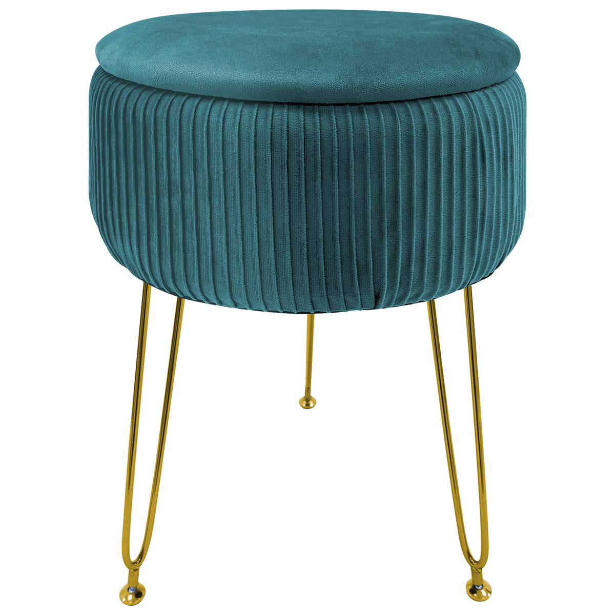 Pouf Rotondo In Velluto Con Contenitore Portaoggetti Sgabello Toeletta Trucco Tavolino Caffè Ripiano Legno Salotto Poggiapiedi Con Gambe Color Oro