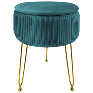 Pouf Rotondo In Velluto Con Contenitore Portaoggetti Sgabello Toeletta Trucco Tavolino Caffè Ripiano Legno Salotto Poggiapiedi Con Gambe Color Oro