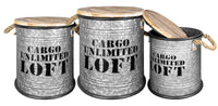 Set 3 Pouf Contenitori In Acciaio SgabellO Tavolino Caffè Salotto Design Moderno Cargo Unlimited Impilabili Salvaspazio Arredo Soggiorno Camera Coperchio Legno Vintage