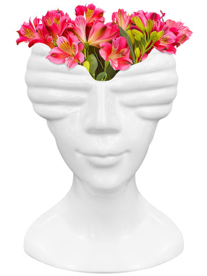 Vaso Decorativo Con Volto Viso Vasetto Per Piantine Da Interno Faccia Statuetta Testa Soprammobile Moderno Dipinto A Mano