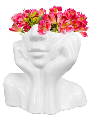 Vaso Decorativo Con Volto Viso Vasetto Per Piantine Da Interno Faccia Statuetta Testa Soprammobile Moderno Dipinto A Mano