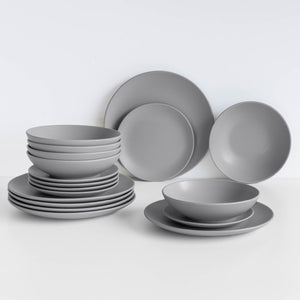 Servizio 18 Pezzi Piatti Cucina In Porcellana Gres Matt Design Moderno Finiture Opache Piatto Fondo Piano Dessert Lavastoviglie MicroondeCertificati Contatto Alimentare