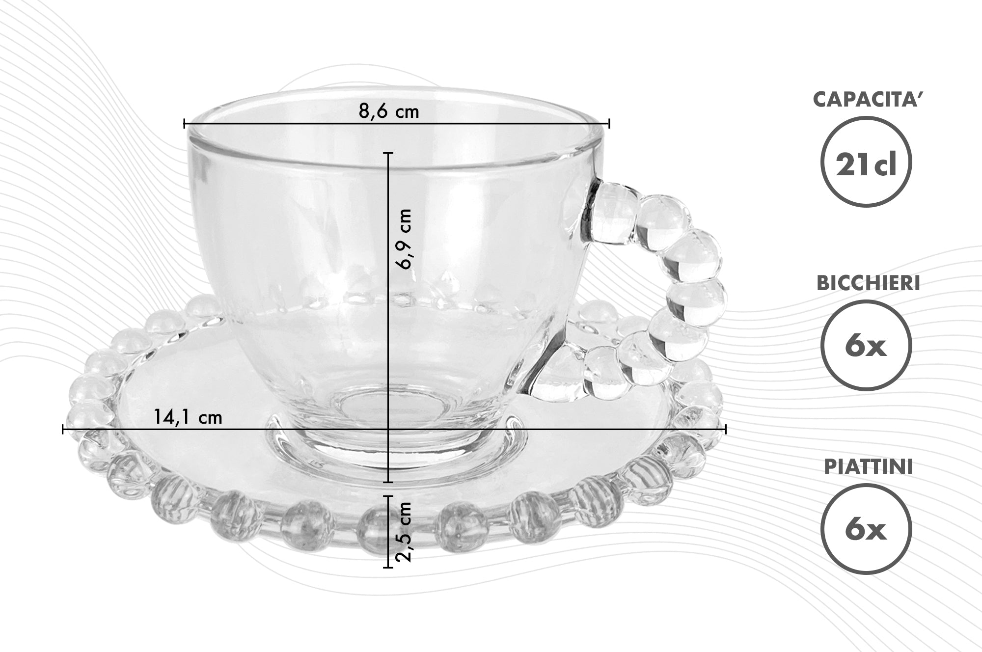 SAHM Set 6 Tazze Caffè In Vetro 260 Ml – Trasparenti, Lavabili In Lavastoviglie, Per Cappuccino E Latte Macchiato