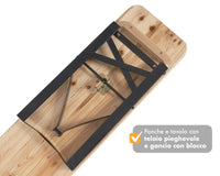 Set Birreria 220 x 80 Cm XXXL 8 /10 Posti 3 Pezzi 2 Panche 1 Tavolo Pieghevole Panca Da Feste Sagra Legno Abete Struttura Acciaio Richiudibile Feste Giardino Festa Birra