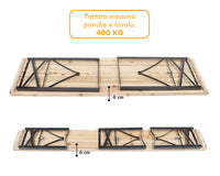 Set Birreria 220 x 80 Cm XXXL 8 /10 Posti 3 Pezzi 2 Panche 1 Tavolo Pieghevole Panca Da Feste Sagra Legno Abete Struttura Acciaio Richiudibile Feste Giardino Festa Birra
