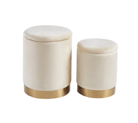 Set Di 2 Pouf Contenitori In Velluto Design Moderno Poggiapiedi,Sgabello Tondo con Coperchio Rimovibile e Seduta Imbottita Alta Densità Con Fascia In Metallo Contenitore Capiente Storage Box