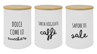 Set 3 Pezzi Barattoli Cucina Contenitori Certificati Contatto Alimentare Contenitore Sale Zucchero Caffè Moderne Scritte Barattolo Con Coperchio Ermetico Legno Bambù Dispenser Organizzatori Alimenti Spezie