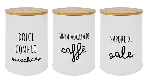 Set 3 Barattoli Alimentari In Latta Con Coperchio Bamboo - Per Caffè, Zucchero E Sale - Foto 13