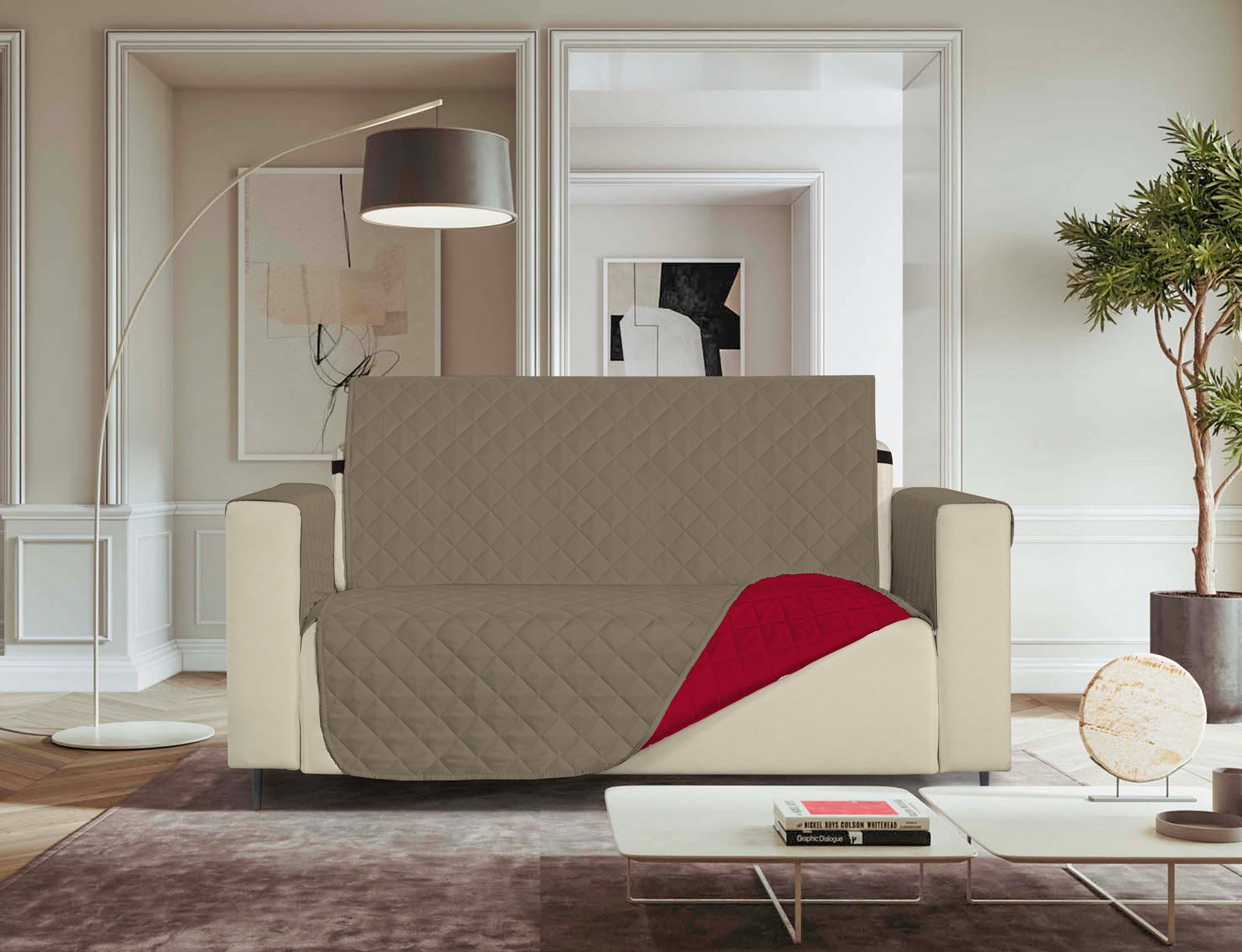 Copridivano Trapuntato Lello Antimacchia Double Face Tortora Bordeaux Copridivano Trapuntato Lello Antimacchia Double Face Tortora Bordeaux