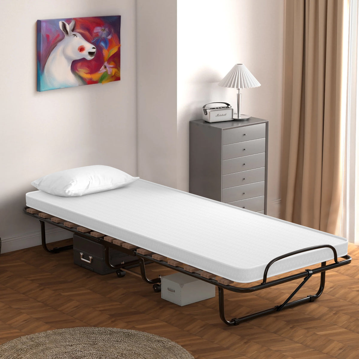Brandina Pieghevole A Doghe Con Materasso Struttura Resistente Con Ruote Prodotto Italiano Branda Ortopedica Richiudibile 80x190 Cm Trasportabile In Omaggio Cuscino e Cover Protettiva