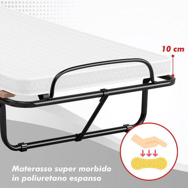 Brandina Pieghevole A Doghe Con Materasso Struttura Resistente Con Ruote Prodotto Italiano Branda Ortopedica Richiudibile 80x190 Cm Trasportabile In Omaggio Cuscino e Cover Protettiva