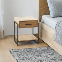 Comodino In Legno Metallo Con Cassetto Con Maniglia E Scomparto Aperto Camera Da Letto Portalibri Oggetti Mensola Libreria Stile Industrial