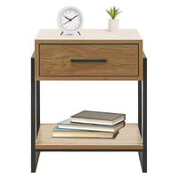 Comodino In Legno Metallo Con Cassetto Con Maniglia E Scomparto Aperto Camera Da Letto Portalibri Oggetti Mensola Libreria Stile Industrial
